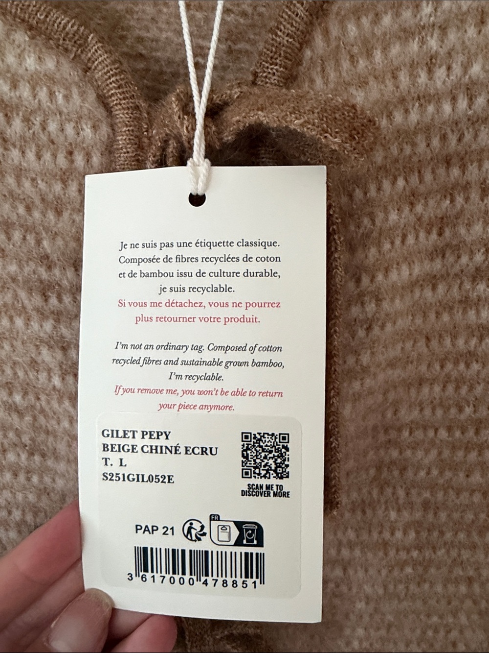 Sezane Pepy Cardigan - Mottled Beige Ecru - Picture 4 of 5